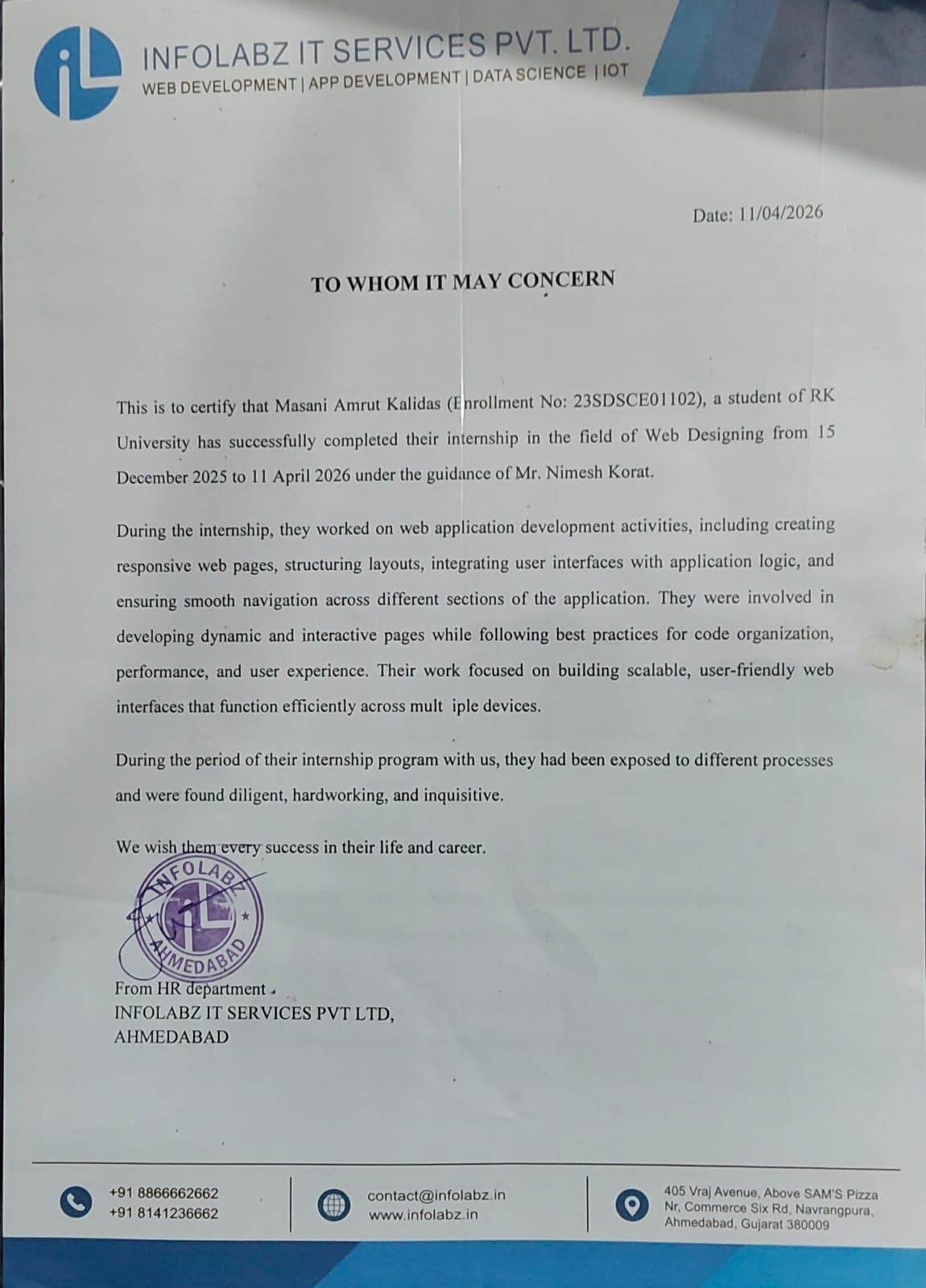 Web Designing Internship certificate featured