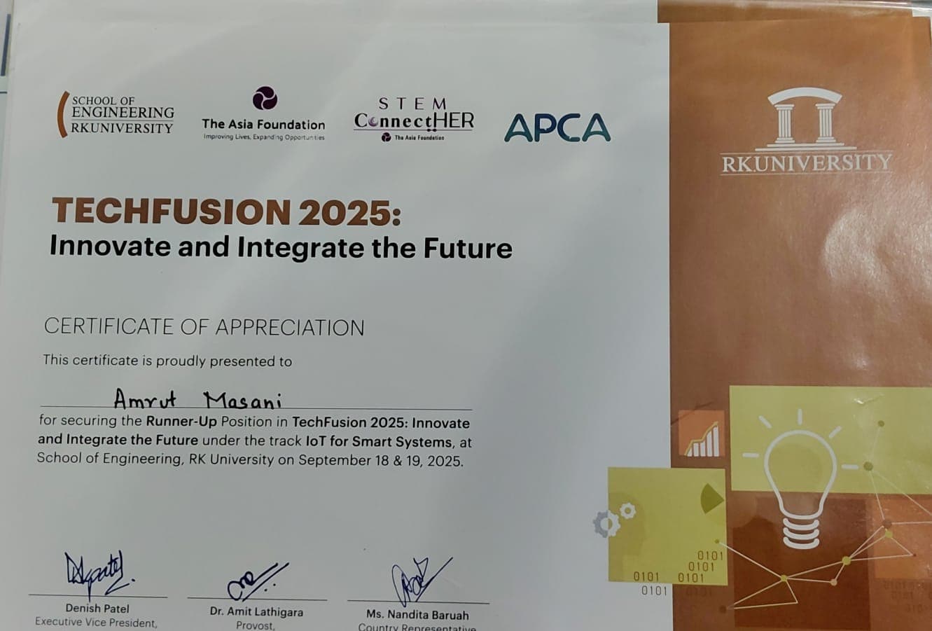 TechFusion 2025 Runner-Up certificate