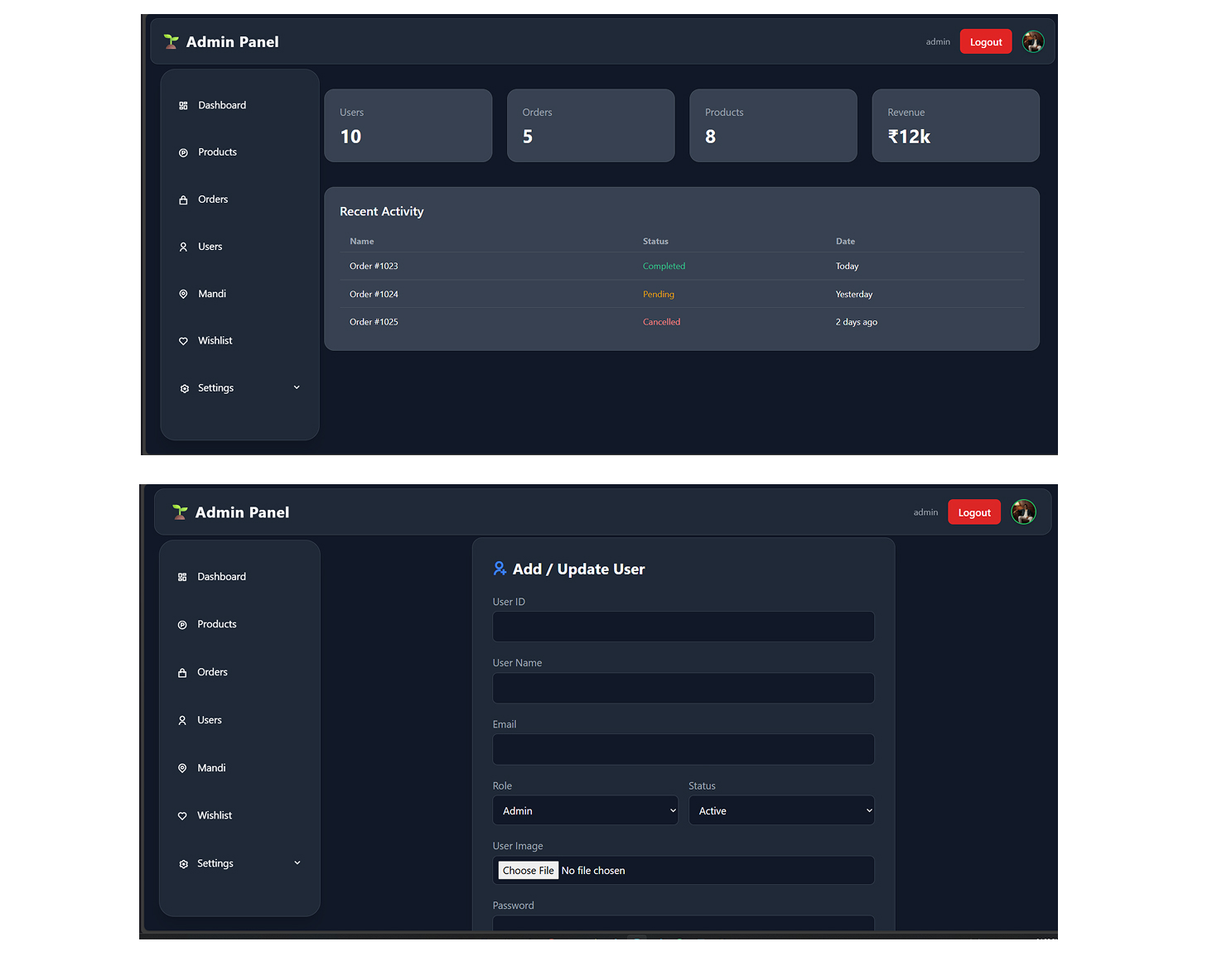 FarmX dashboard preview